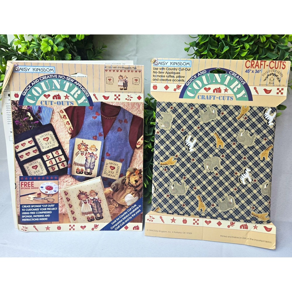 Vintage 1994 Daisy Kingdom Country Craft-Cuts Fabric & No-Sew Applique Lot